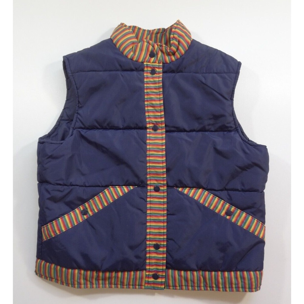 VTG 1970s SASKA SKIWEAR Womens Vest Rainbow Trim Button Slash Pockets Sz L